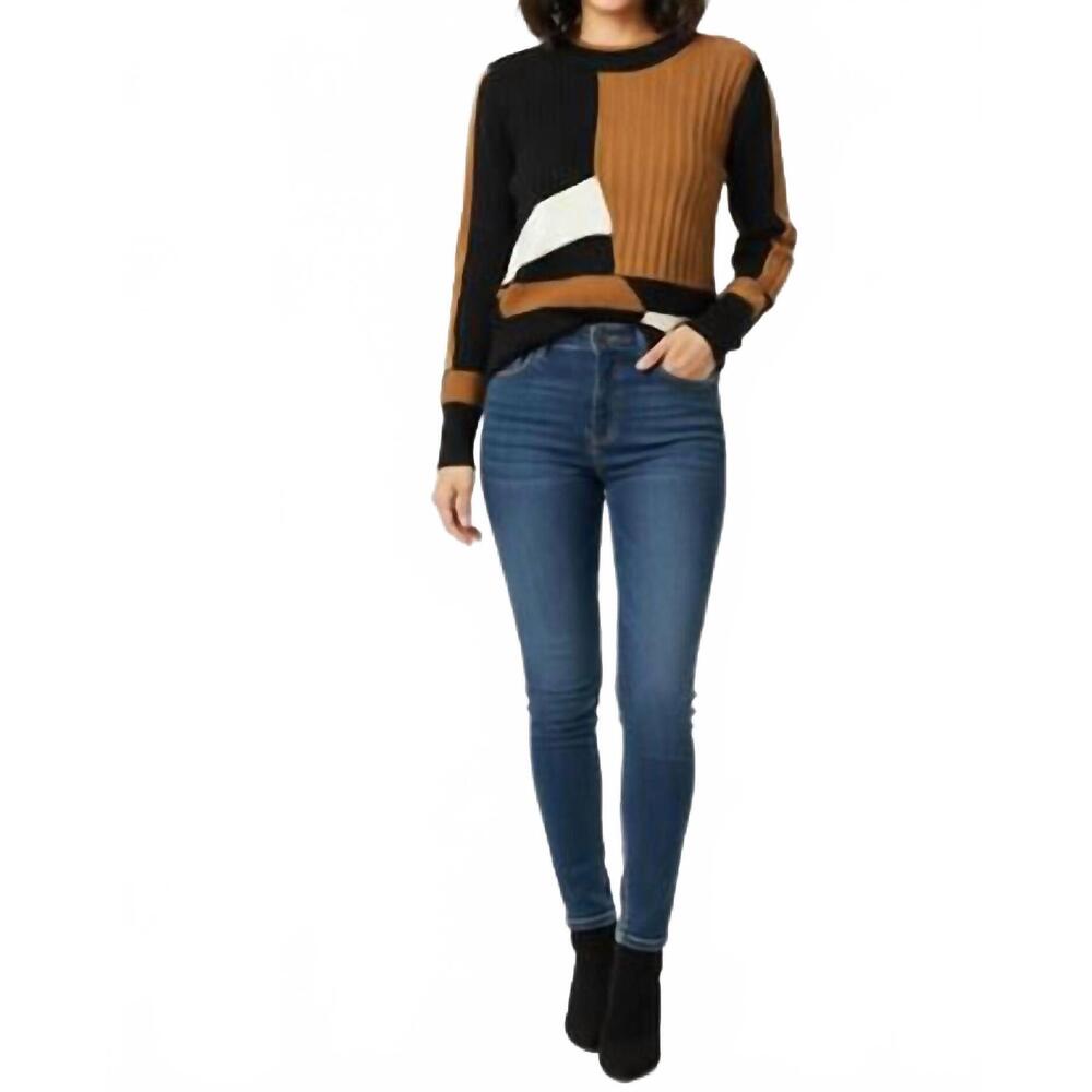NEW KATHIE K textured long sleeve knit sweater in black combo